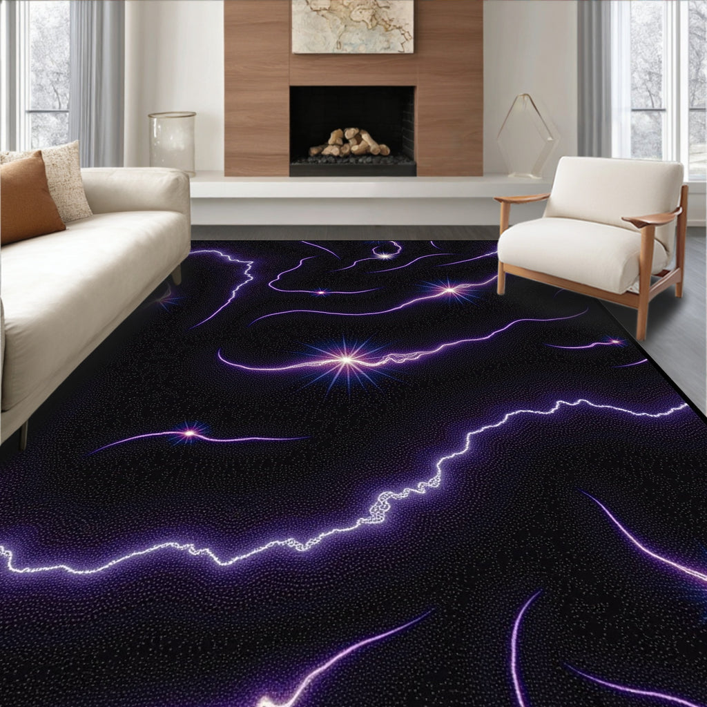 Cosmic Purple Lightning Streaks Rug