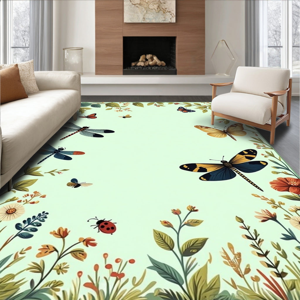 Dragonfly Butterfly Garden Pattern Rug