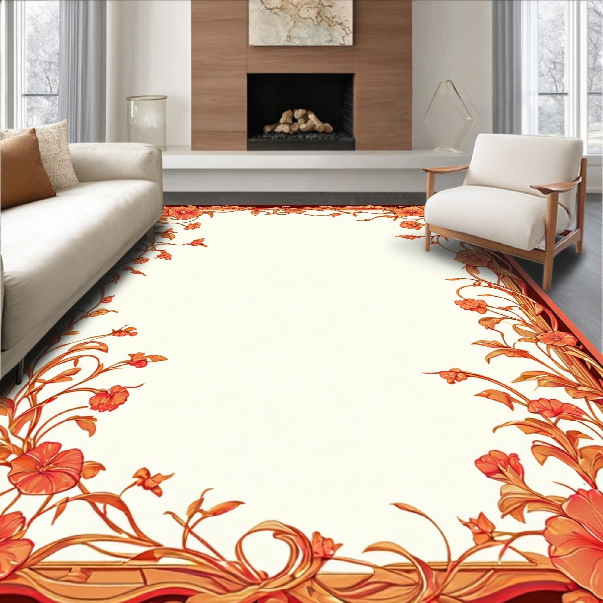 Art Nouveau Floral Vine Frame Design Rug