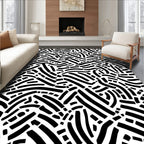 Abstract Black White Wavy Lines Pattern Rug