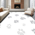 Gray Paw Prints on White Background Rug