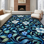 Dark Floral Vines With Blue Accents Rug