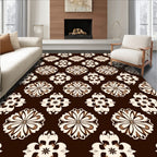 Floral Motif Brown Cream Geometric Pattern Rug