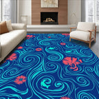 Oceanic Swirls And Floral Motifs Rug