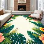 Tropical Hibiscus Palm Leaf Design Rug