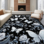 Vintage Butterfly and Rose Scroll Pattern Rug