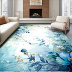 Ethereal Blue Floral Watercolor Design Rug