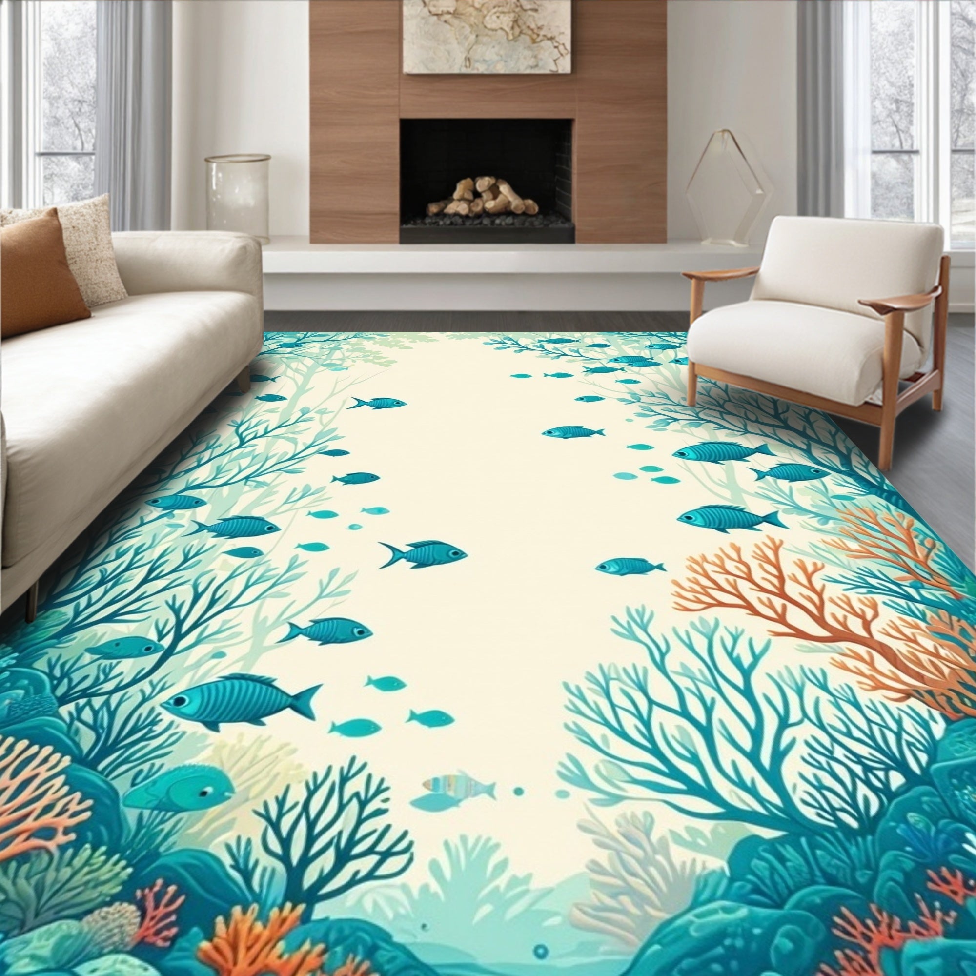Ocean Coral Fish Branch Design Rug