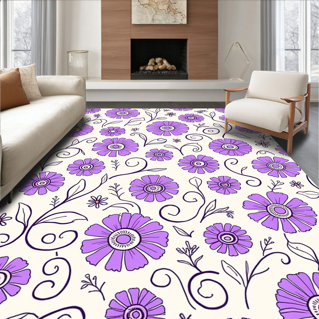 Vintage Purple Floral Vine Design Rug