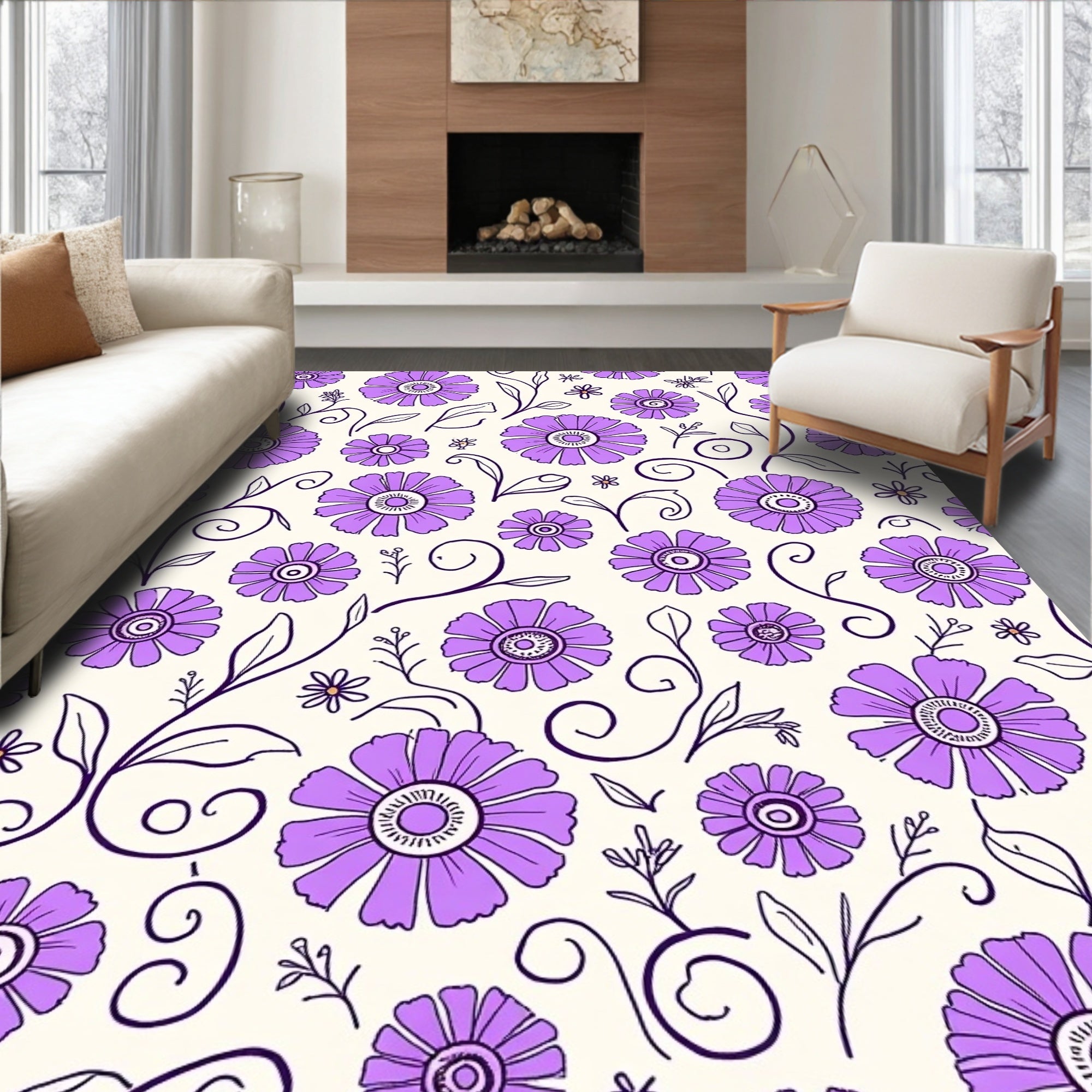 Vintage Purple Floral Vine Design Rug