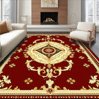 Elegant Red Gold Medallion Pattern Rug