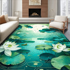 Serene Lily Pad Dragonfly Pond Design Rug