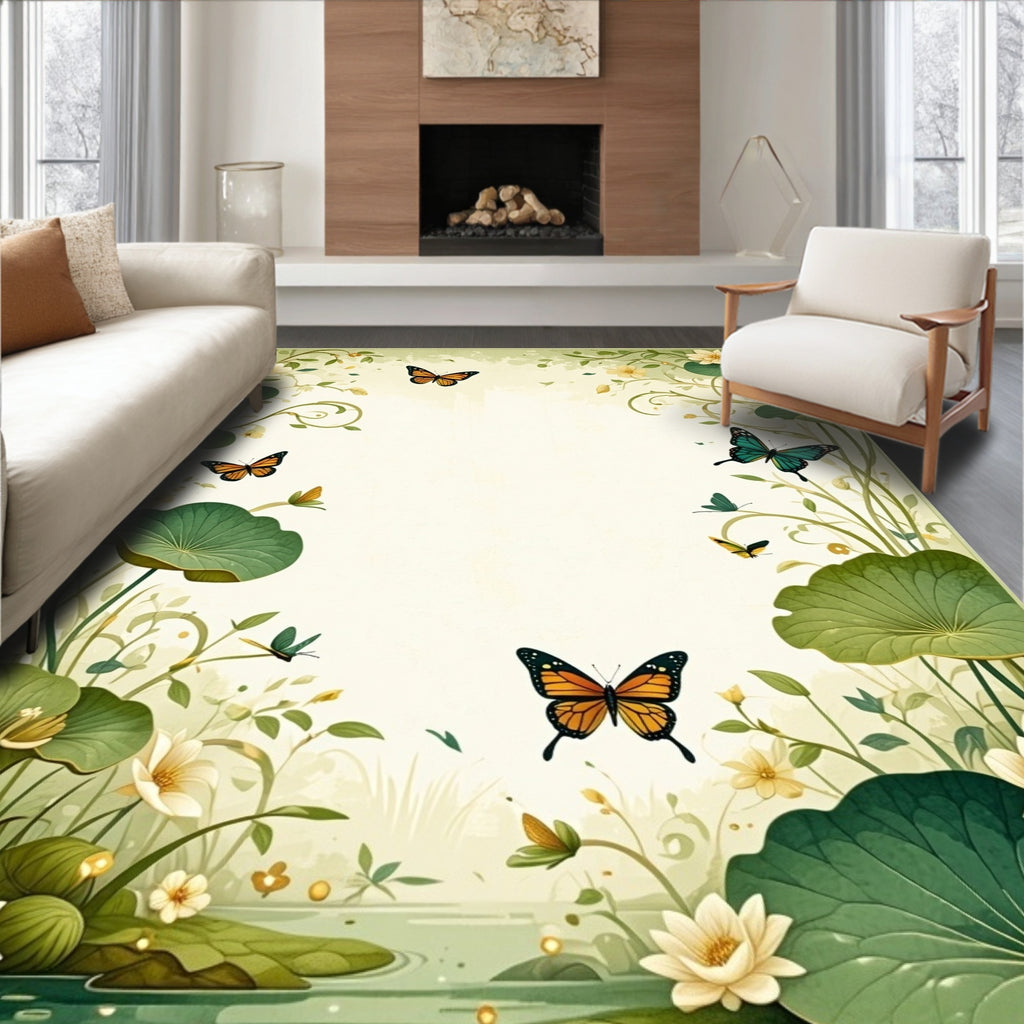Whimsical Butterflies And Lotus Floral Rug