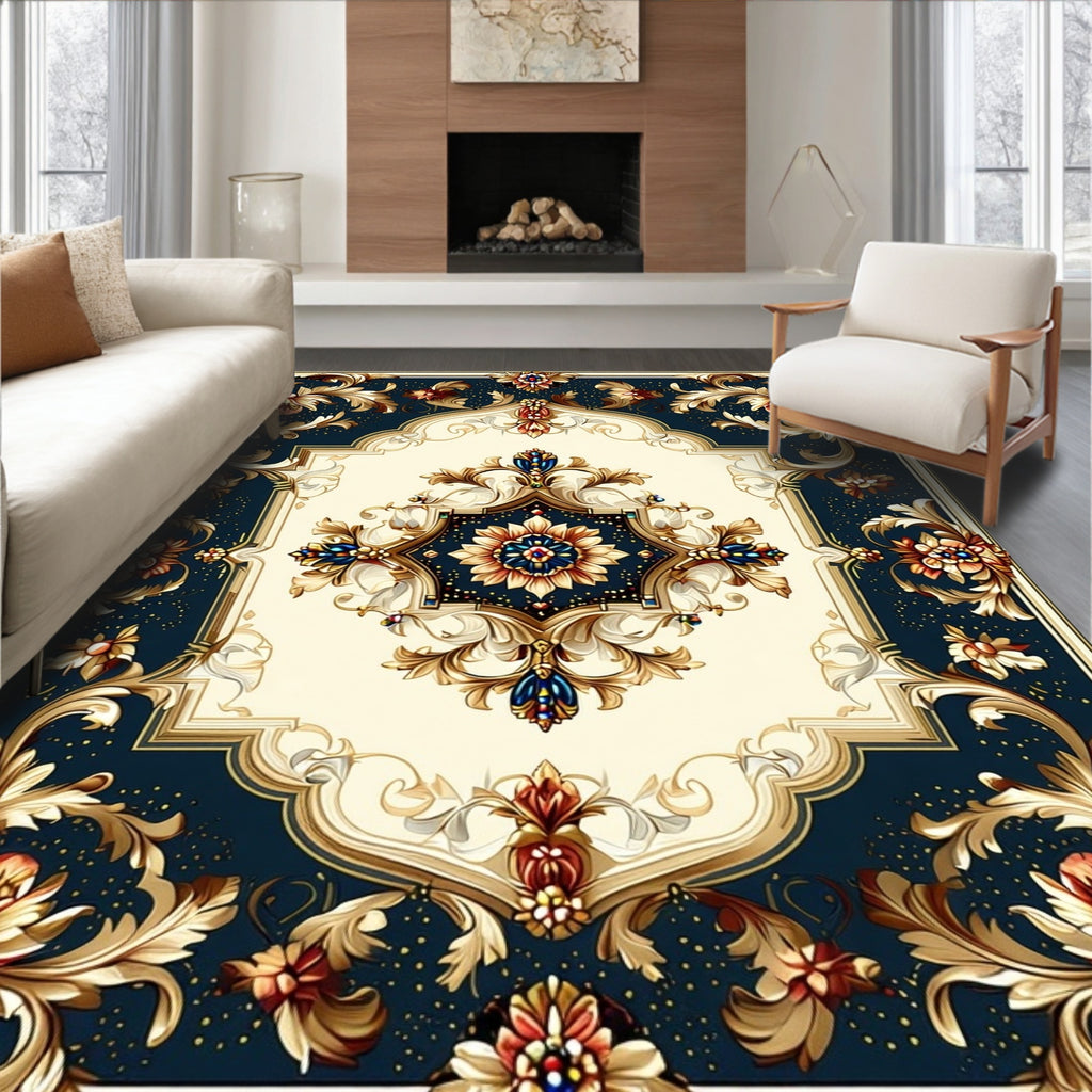 Ornate Floral Gold Scrollwork Rug