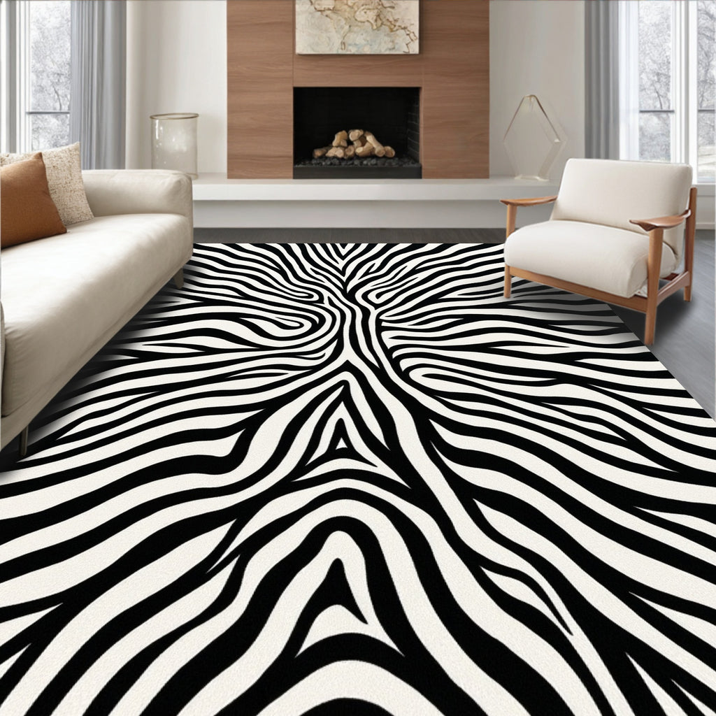 Bold Black White Zebra Strips Rug