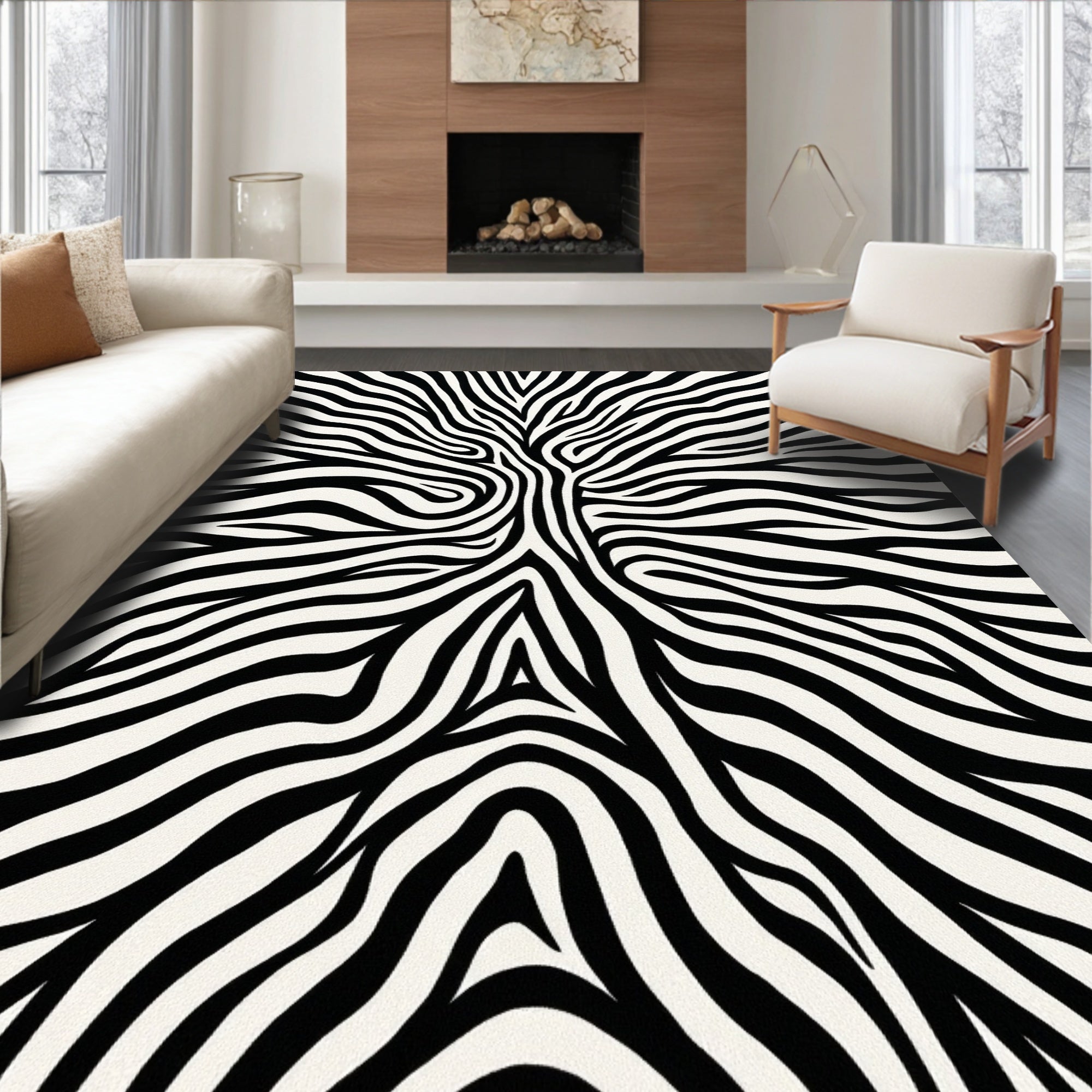 Bold Black White Zebra Strips Rug