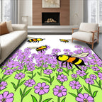Whimsical Bees Purple Flowers Pattern Rug