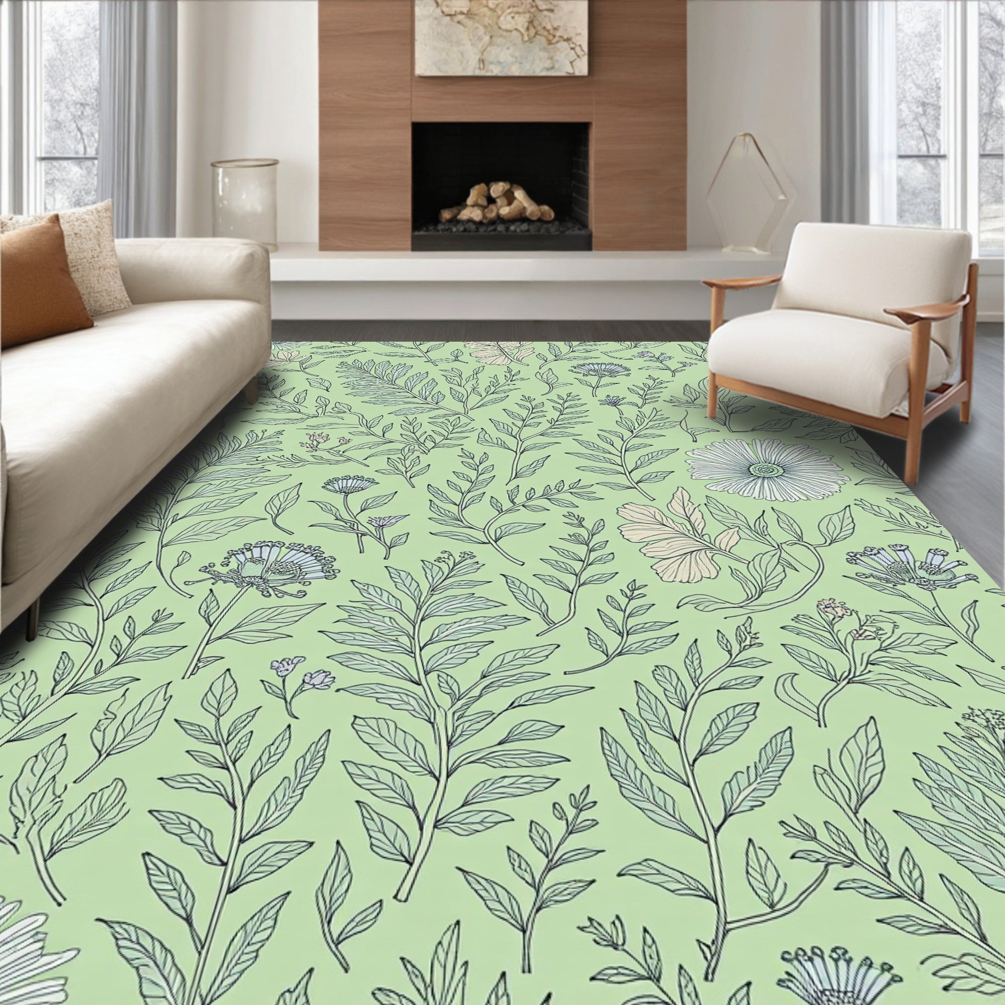 Delicate Botanical Print All-Over Design Rug