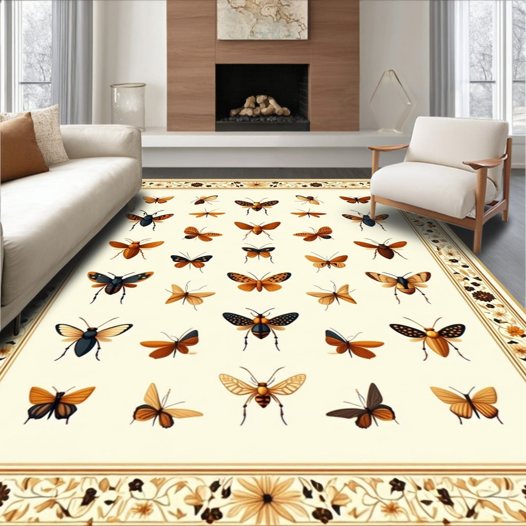Ornate Butterfly Floral Border Design Rug