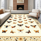Ornate Butterfly Floral Border Design Rug