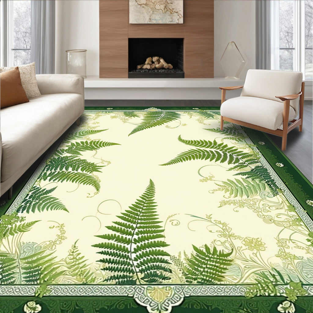 Green Fern Garden Botanical Pattern Rug