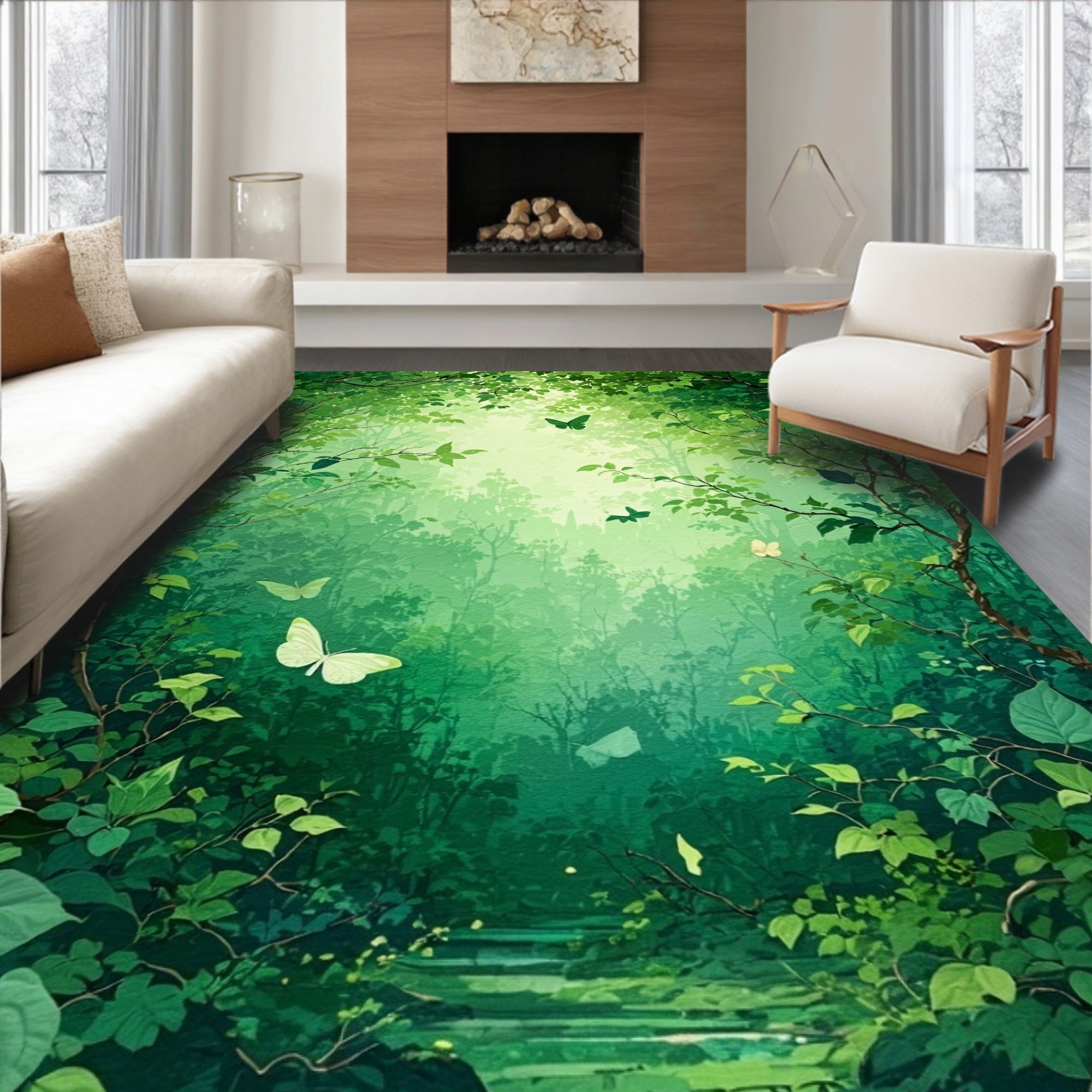 Enchanted Forest Butterfly Design Rug