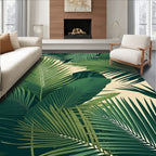 Lush Green Tropical Leaf Pattern Rug