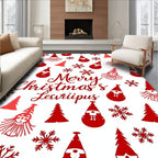 Red Santa Gnome Snowflake Forest Rug