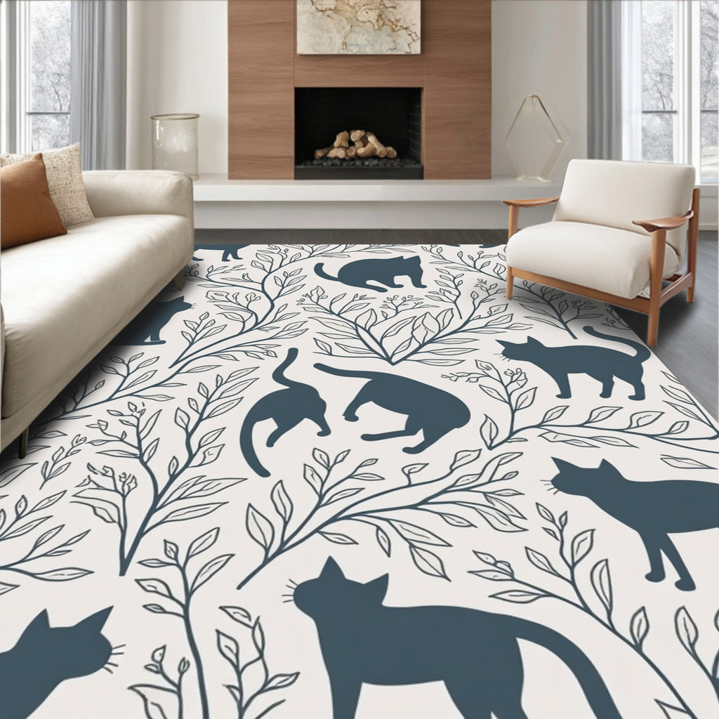 Whimsical Cats And Branches Pattern Rug