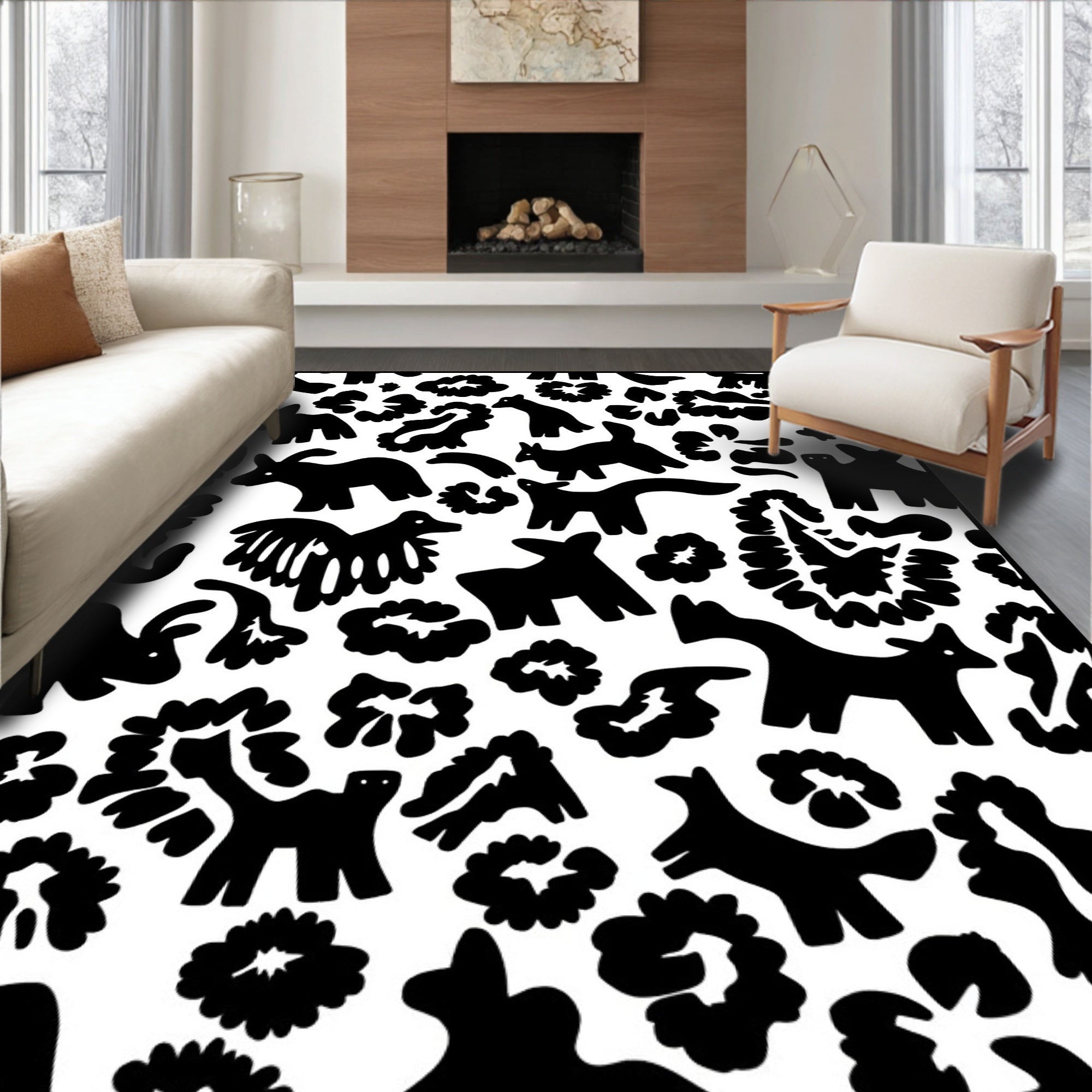 Whimsical Animals And Floral Pattern Design Rug