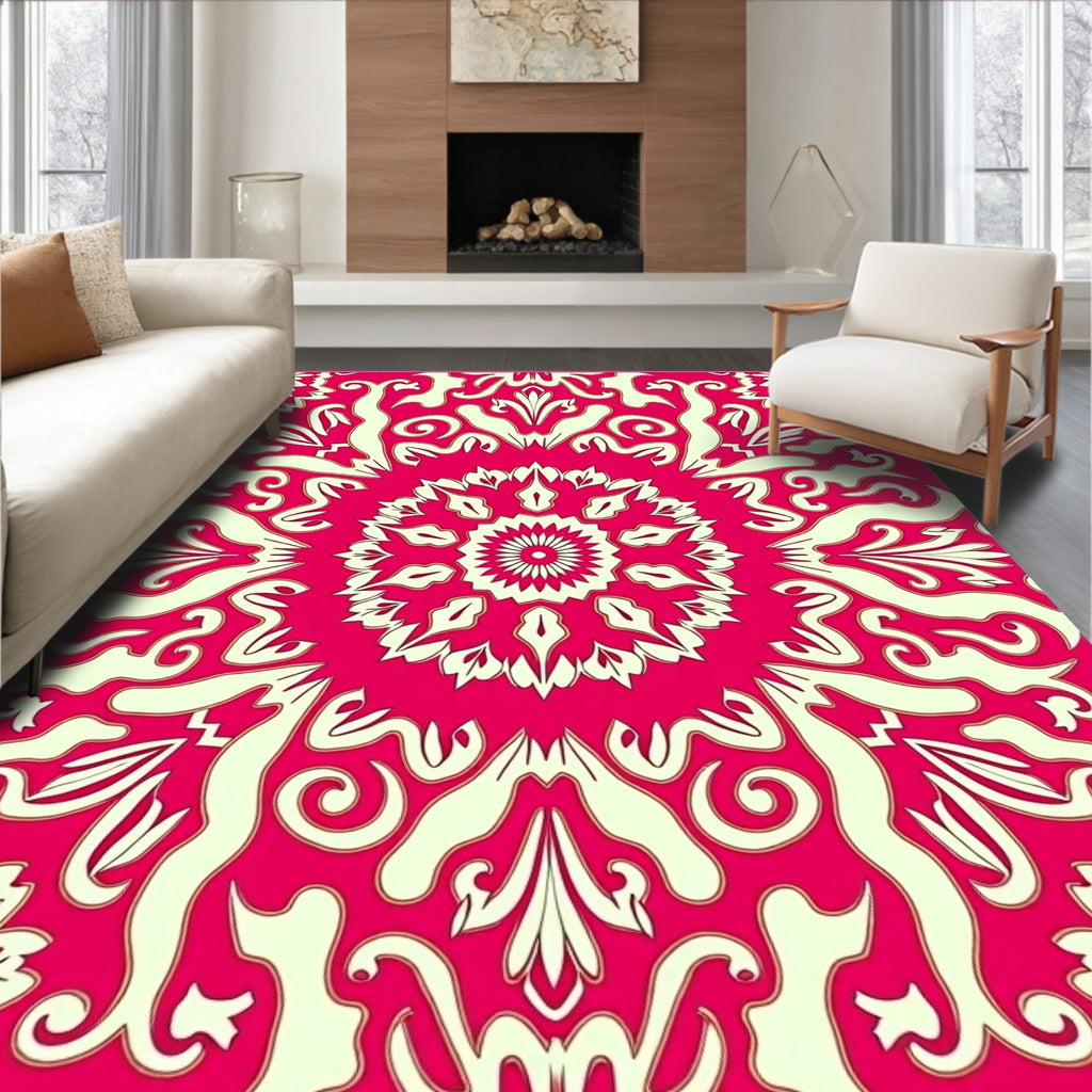 Radiant Fuchsia Cream Mandala Pattern Rug