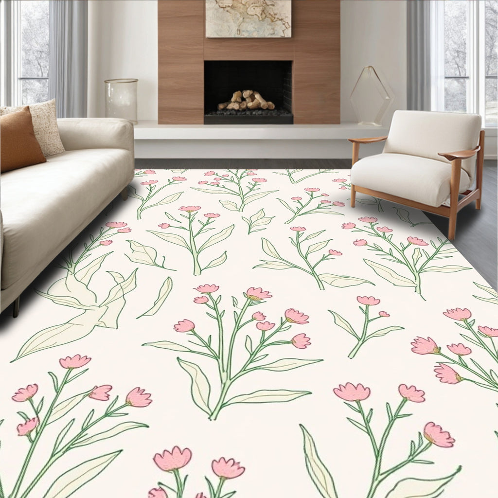Delicate Pink Floral Vine Pattern Rug