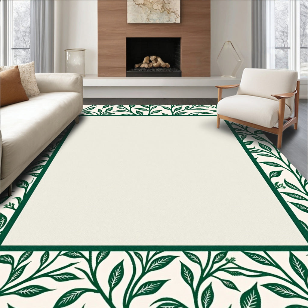 Emerald Green Leafy Vines Border Rug