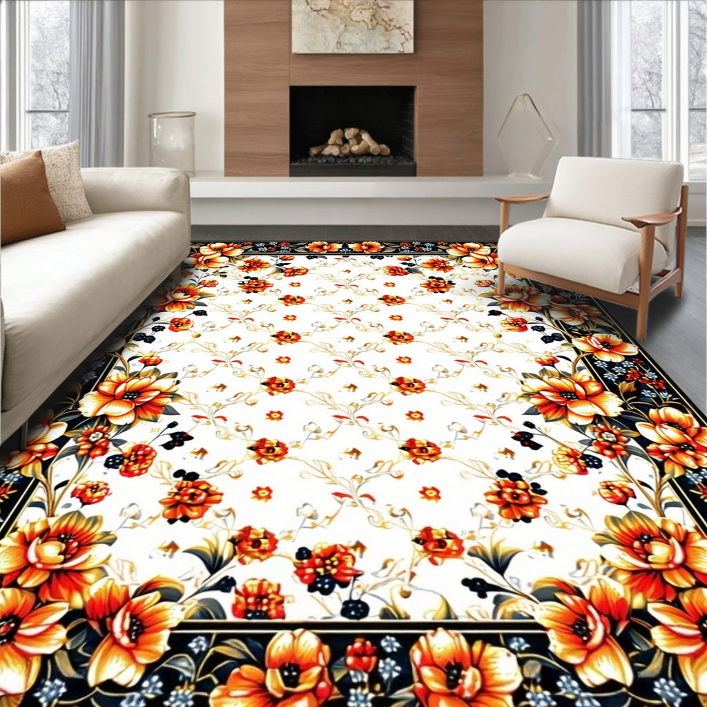 Radiant Floral Border Pattern Rug