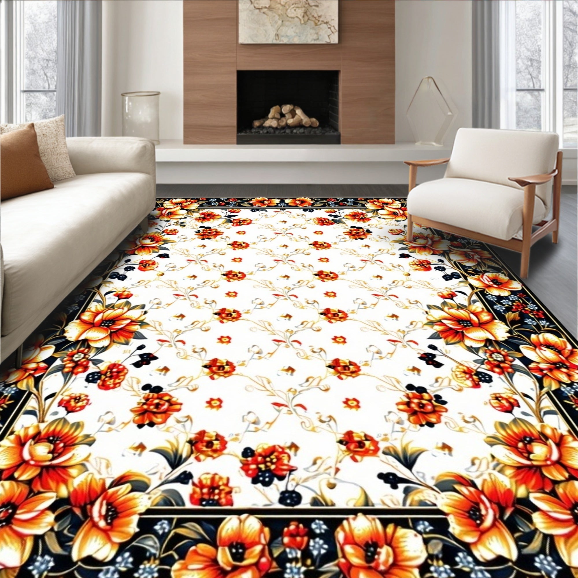 Radiant Floral Border Pattern Rug
