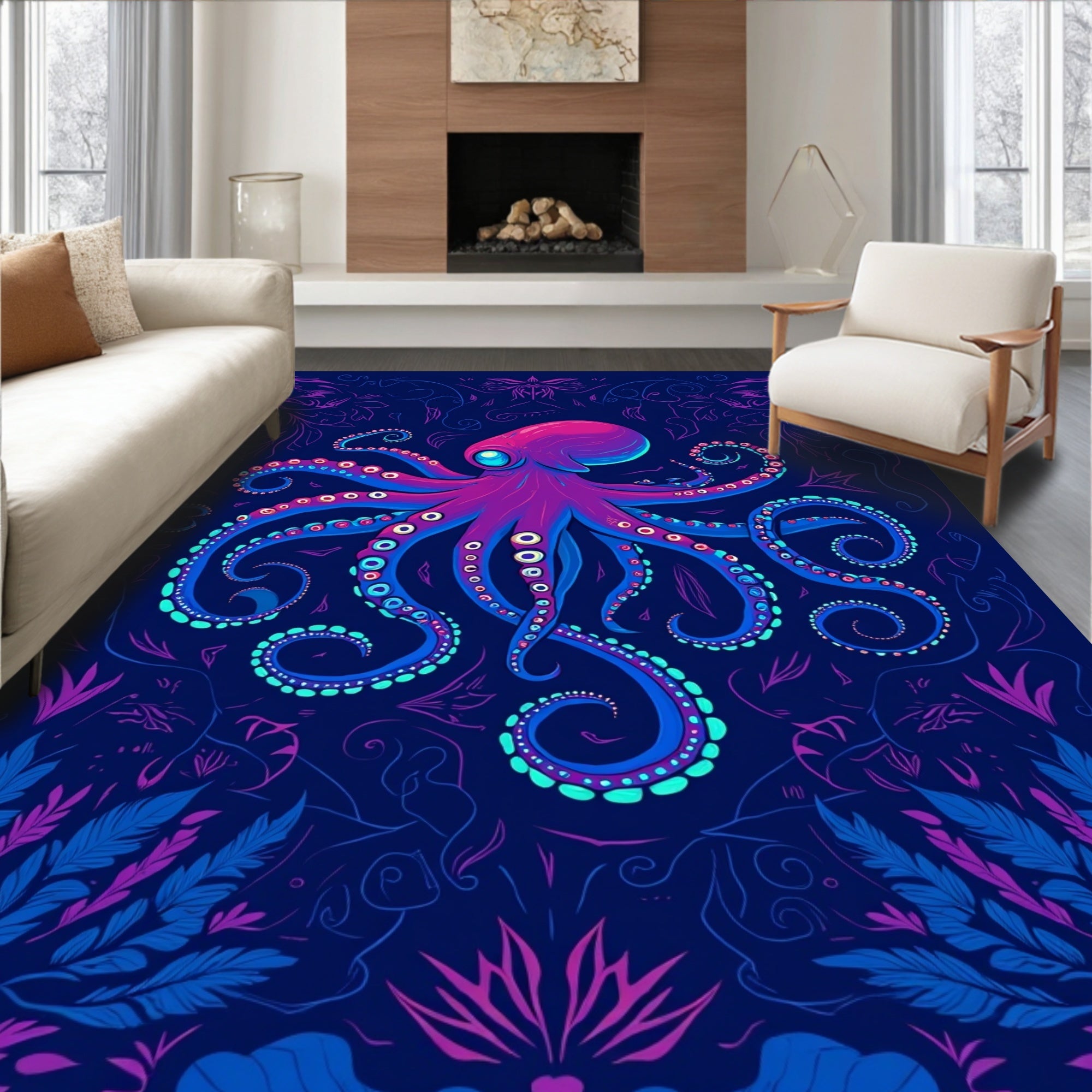 Vibrant Octopus Floral Swirl Design Rug
