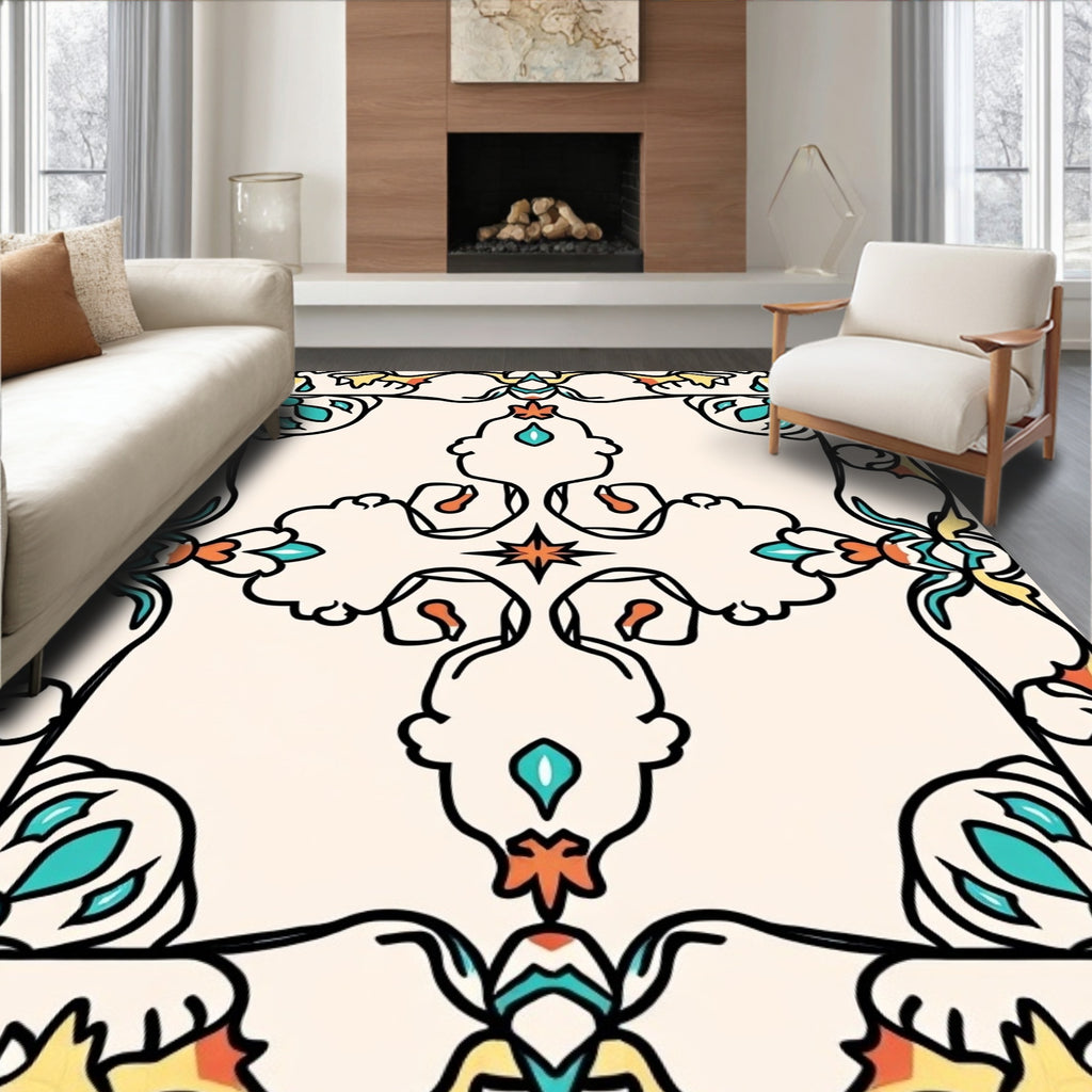 Ornate Teal And Yellow Floral Pattern Rug