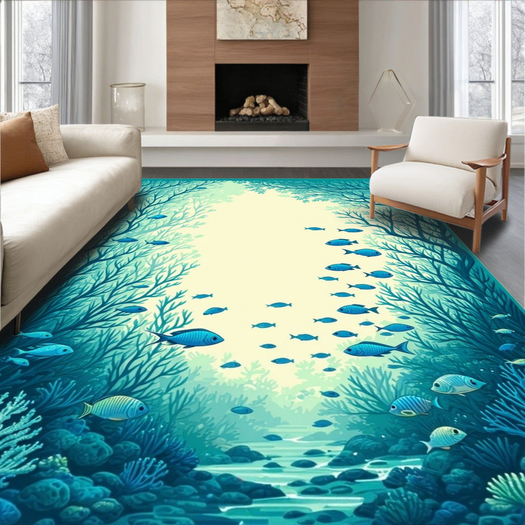 Ocean Coral Reef Fish Pattern Rug