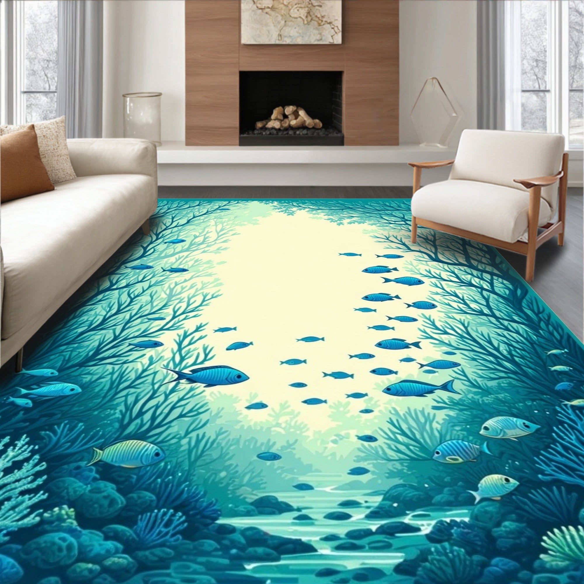 Ocean Coral Reef Fish Pattern Rug