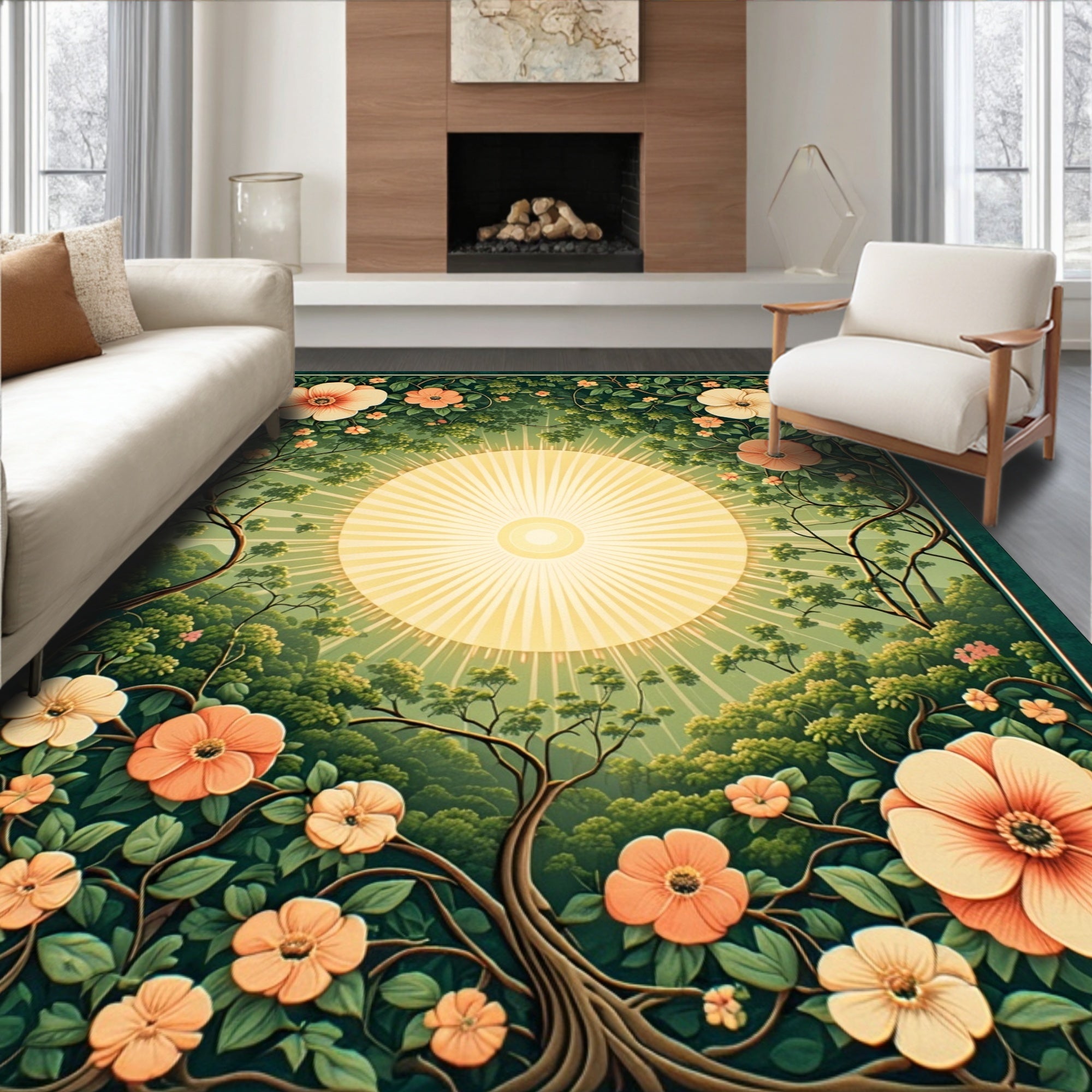 Art Nouveau Floral Sunburst Patterned Rug