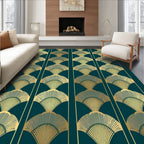 Art Deco Fan Patterned Teal Rug