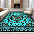 Aqua Teal Geometric Medallion Rug