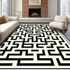 Black and White Geometric Maze Design Rug