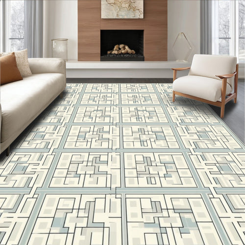Abstract Geometric Grid Pattern Rug
