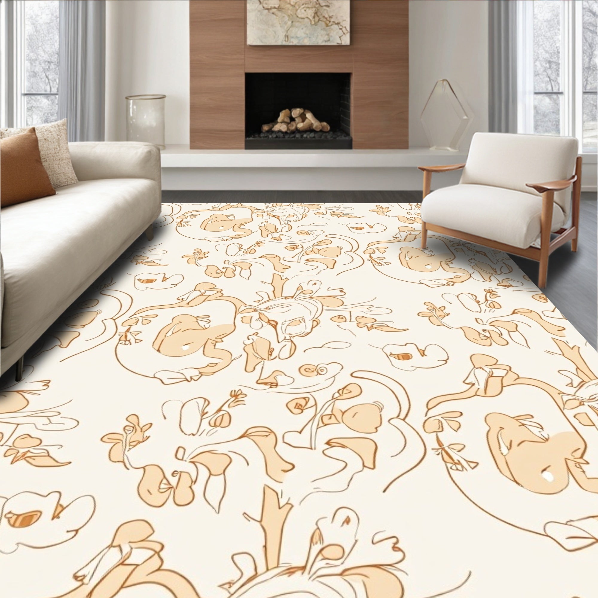Whimsical Floral Sketch Pattern Rug