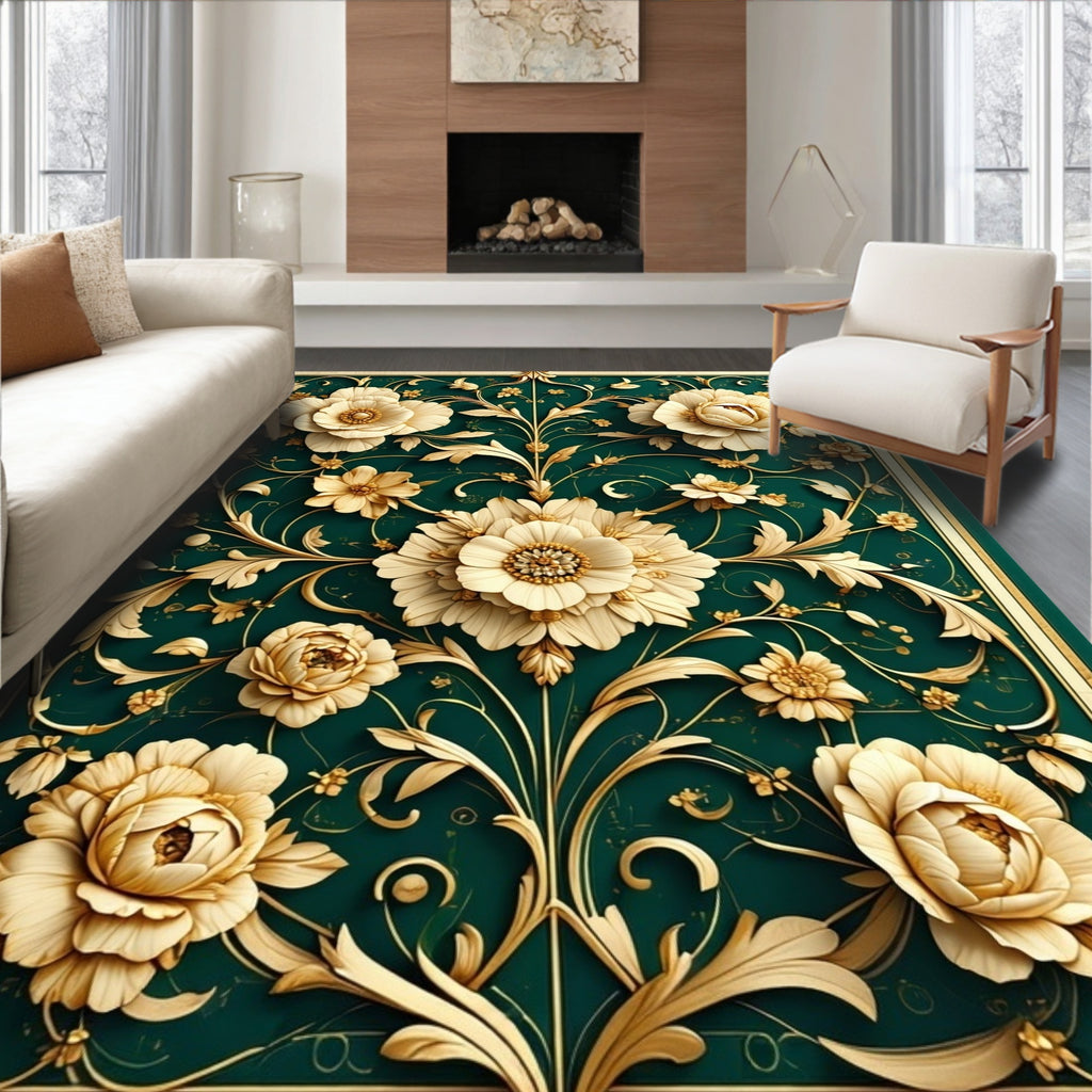 Ornate Floral Scroll Detailed Pattern Rug