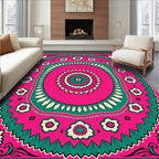 Vibrant Pink Teal Floral Mandala Rug