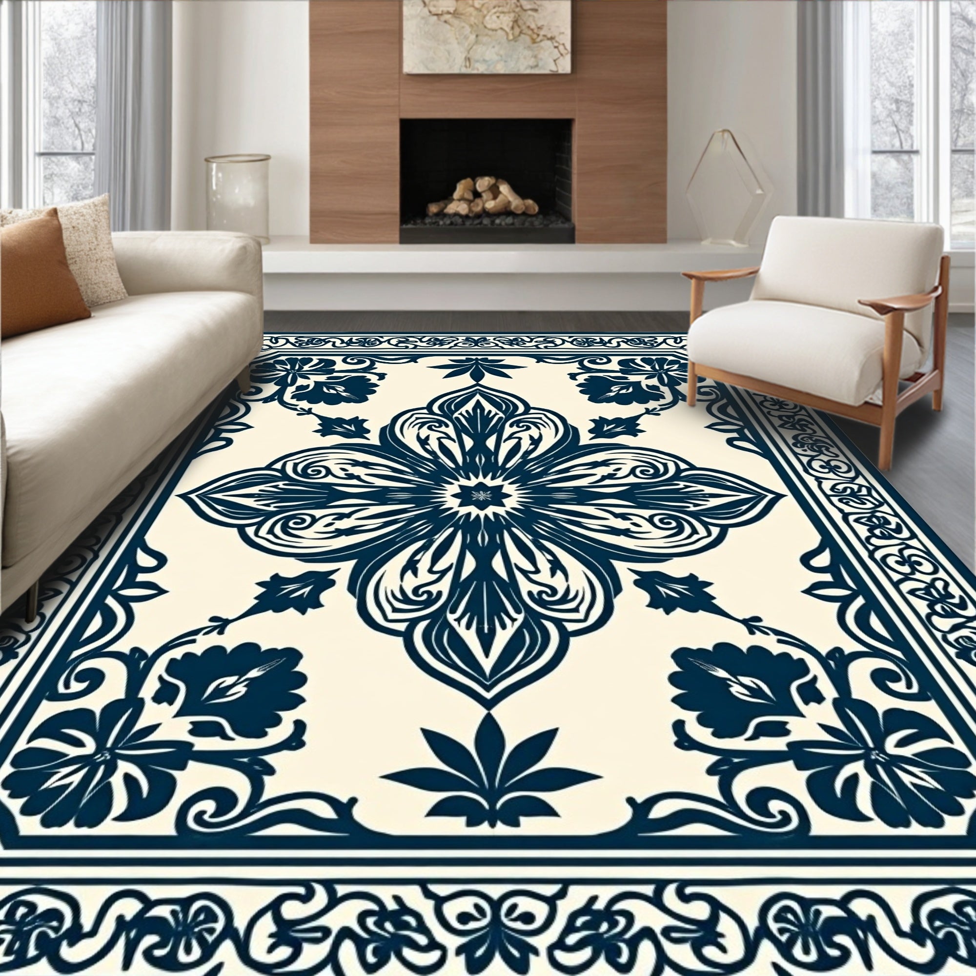 Ornate Floral Medallion Pattern Rug