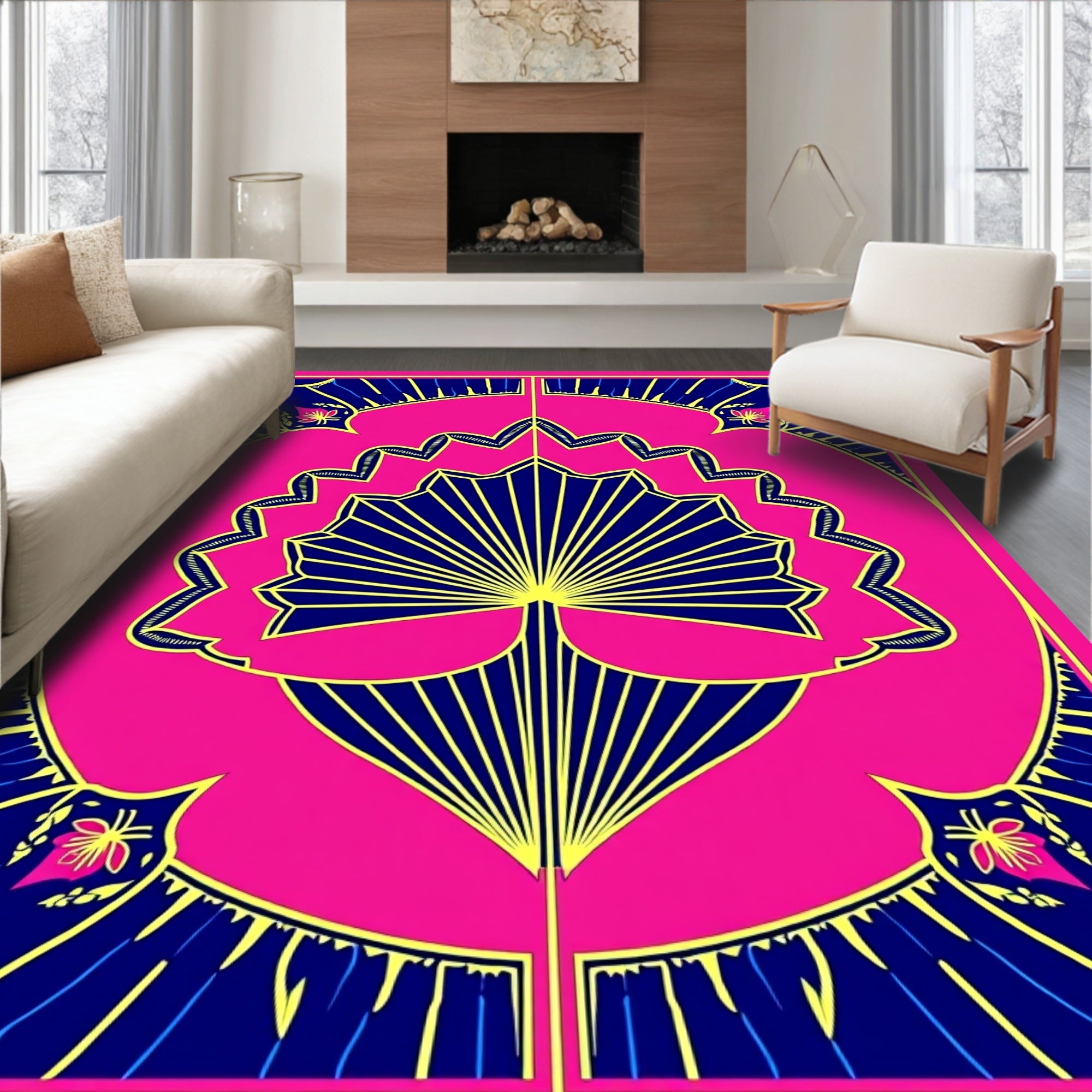 Vibrant Fan Art Deco Tropical Design Rug