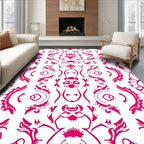 Ornate Pink Floral Stripe Pattern Rug